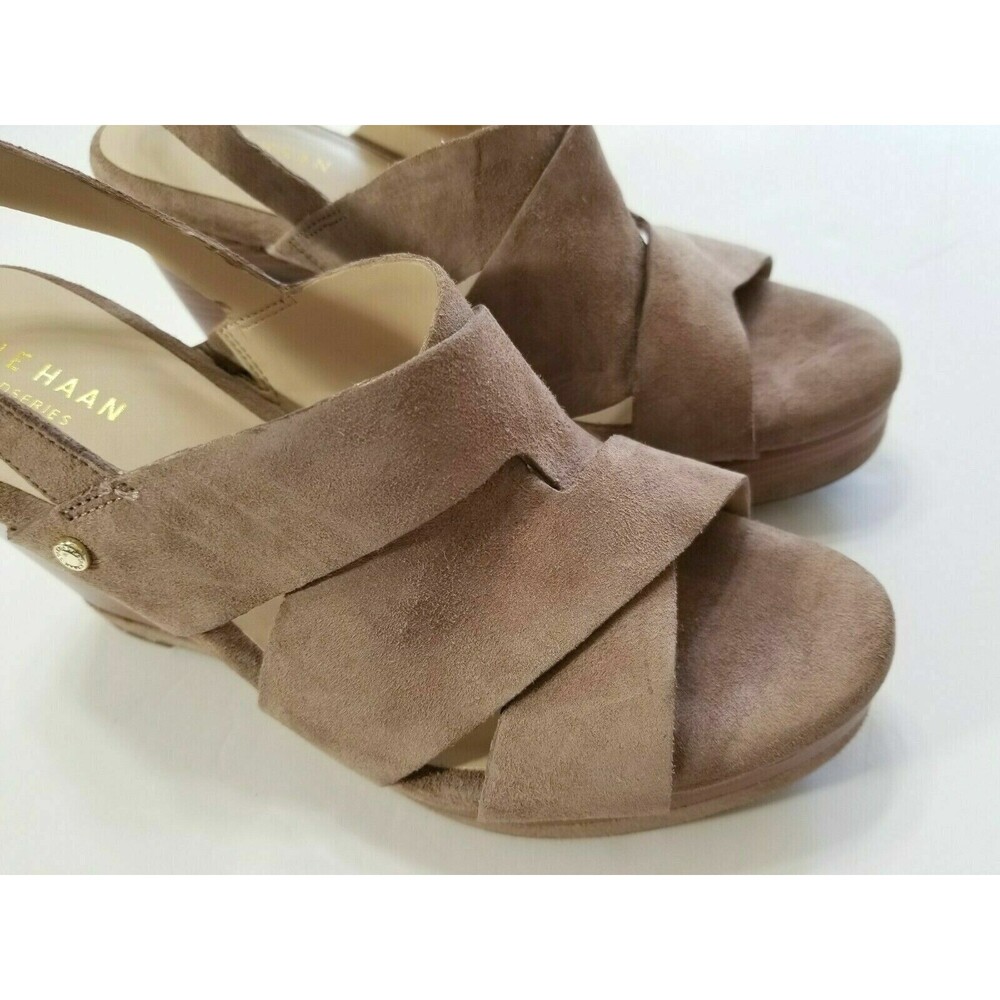 Cole Haan Laci Suede Platform Slingback Wedge Sandal Stone Taupe NIB Size 9 9.5 - Picture 13 of 15